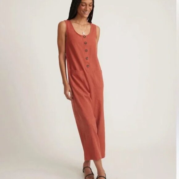 Marine Layer 54% Hemp Sydney Beach Jumpsuit Sustainable Wide Leg Boho CLAY MED - Picture 1 of 12
